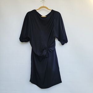 Leon Max Studio Black Georgette Silk Dress Size Small Minimalist Boatneck LBD